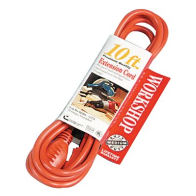 Vinyl Extension Cord, 10 ft, 1 Outlet, Orange